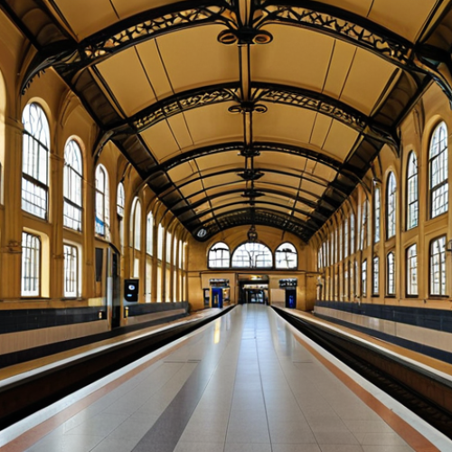 **Luxembourg train station interior, blend of classic and modern architecture, art details, vibrant atmosphere.**